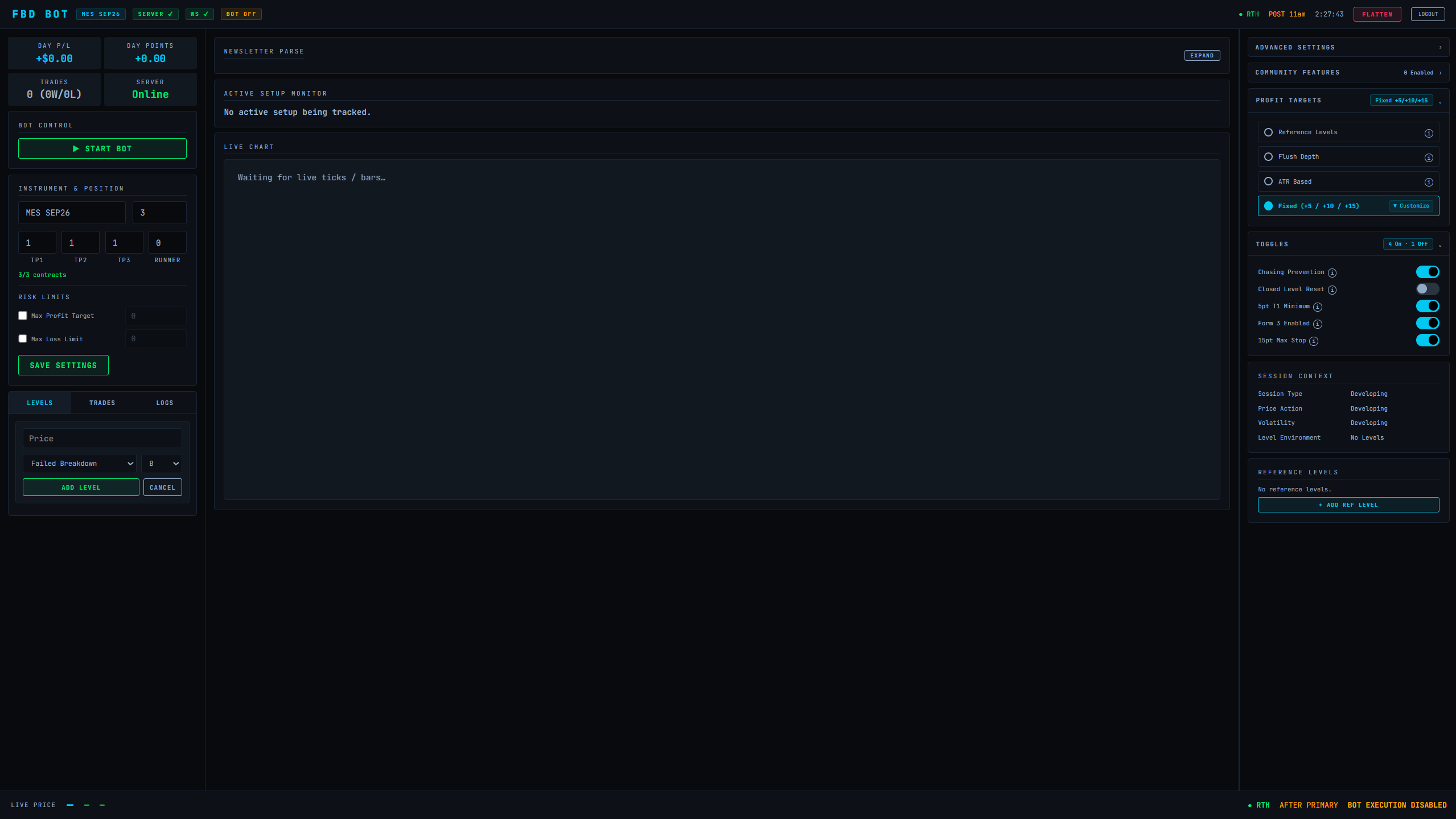 FBD Bot dashboard